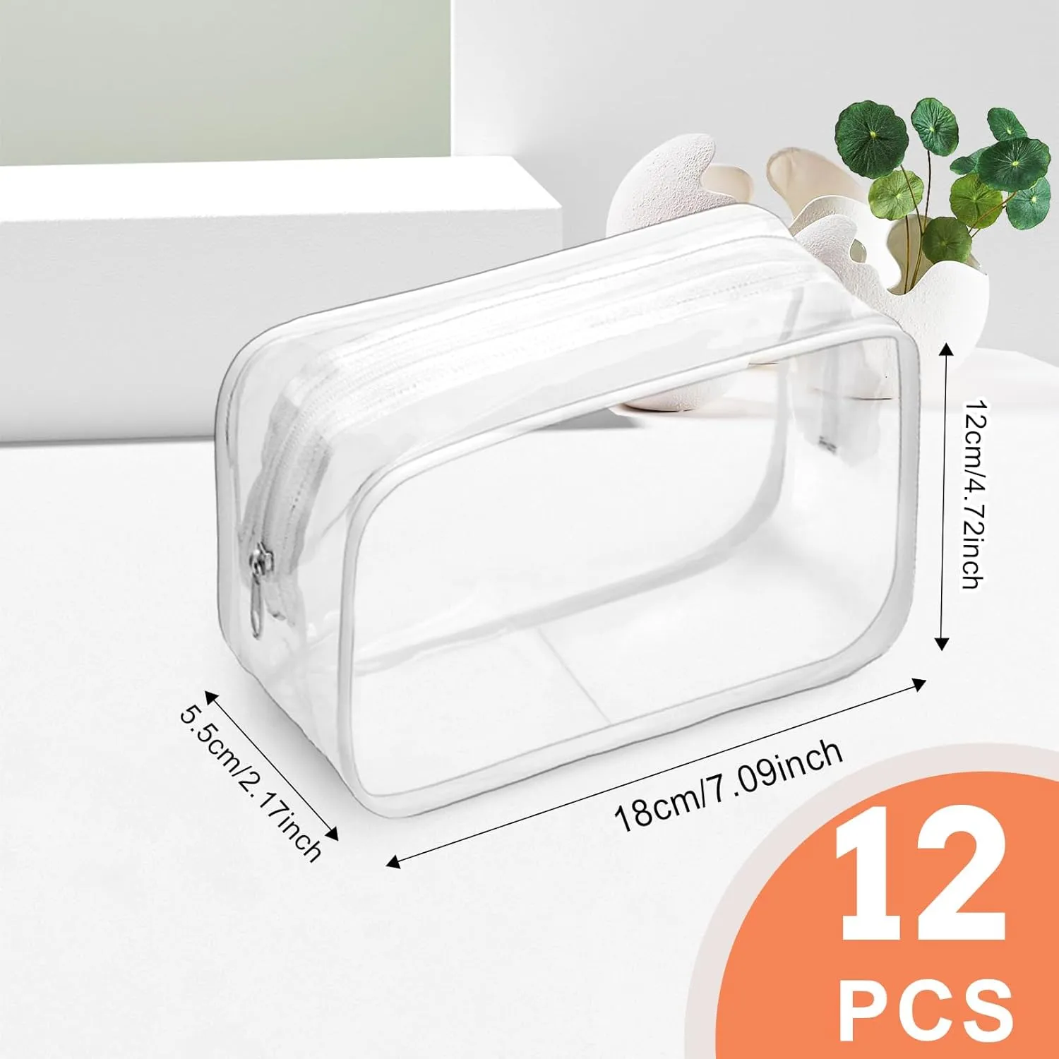 12 PCS Clear Makeup Bags,Clear Toiletry Bag,PVC Clear Cosmetic Bags with Zipper,Portable Transparent Toiletry Bags for Travel Women Men(White,Medium)