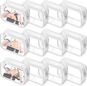 12 PCS Clear Makeup Bags,Clear Toiletry Bag,PVC Clear Cosmetic Bags with Zipper,Portable Transparent Toiletry Bags for Travel Women Men(White,Medium)