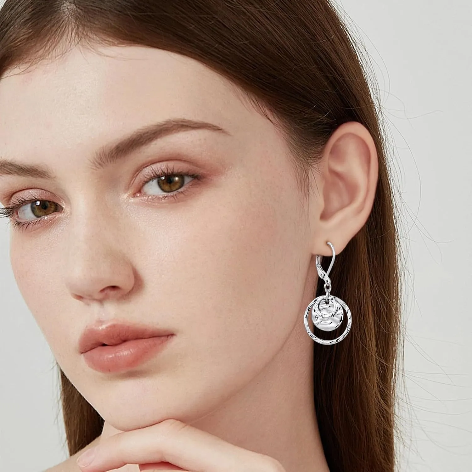 14K Gold Disc Leverback Earrings for Women Gold and Silver Circle Drop Dangle Earrings Jewelry Hypoallergenic Hammered Leverback Dangle Earrings for Gifts