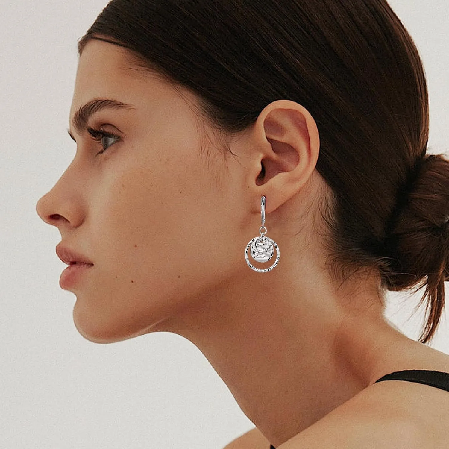 14K Gold Disc Leverback Earrings for Women Gold and Silver Circle Drop Dangle Earrings Jewelry Hypoallergenic Hammered Leverback Dangle Earrings for Gifts