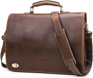 15.4" Laptop Messenger Bag for Men Vintage Genuine Leather Briefcases Handbag Computer Crossbody Bag for Travel Business Office Work