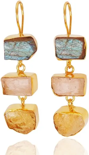 18k Gold Plated Labradorite And Citrine Gemstone Daily Wear Dangle Earrings