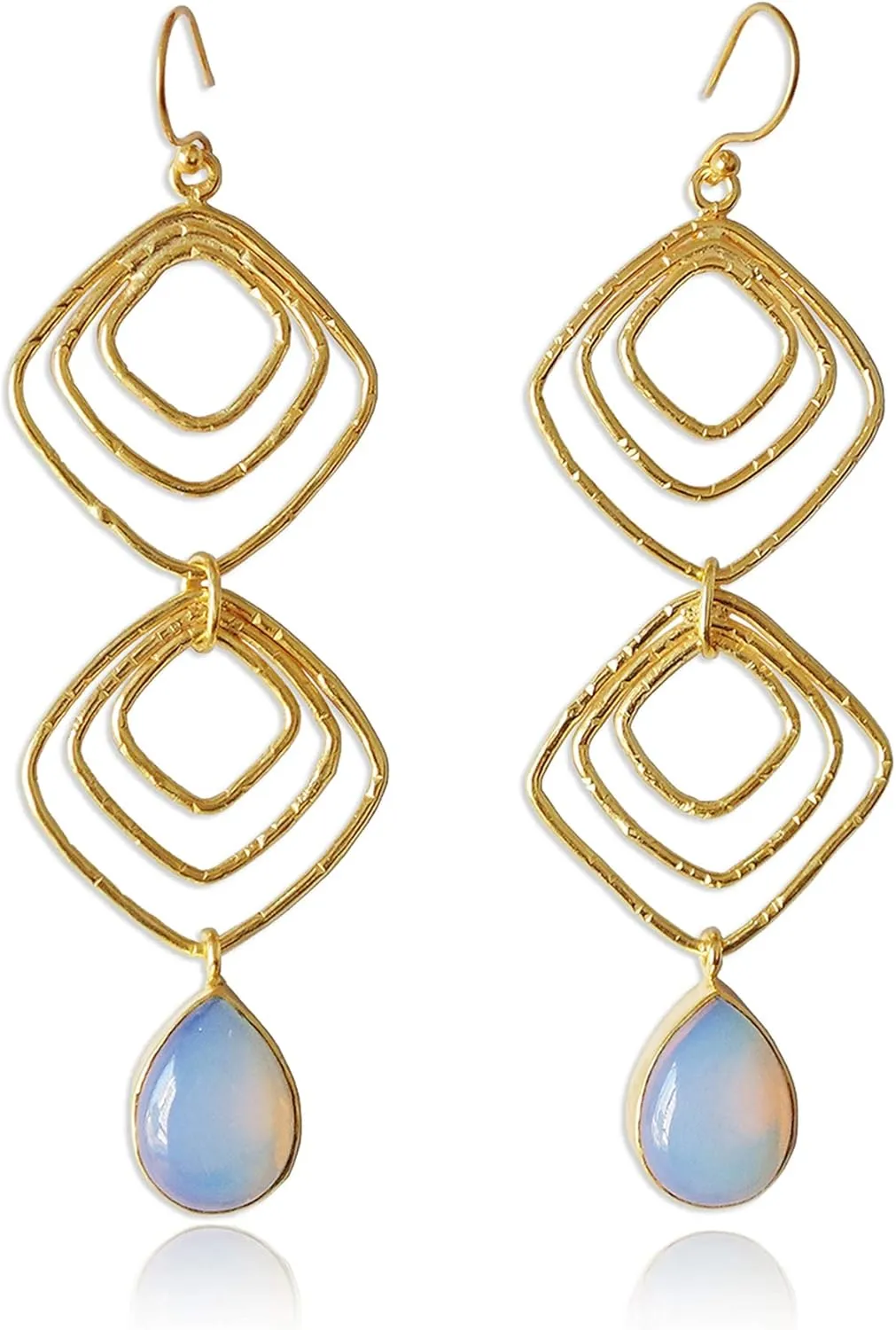 18K Gold Plated Opalite Gemstone Trendy Designer Long Dangle Earrings For Women