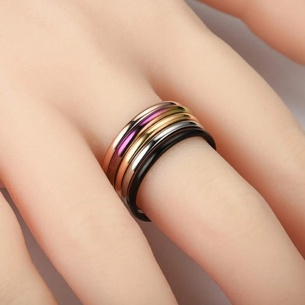 1mm Stainless Steel Women's Fashion Simple Plain Band Stacking Midi Rings Comfort Fit Silver/Gold/Rose Tone