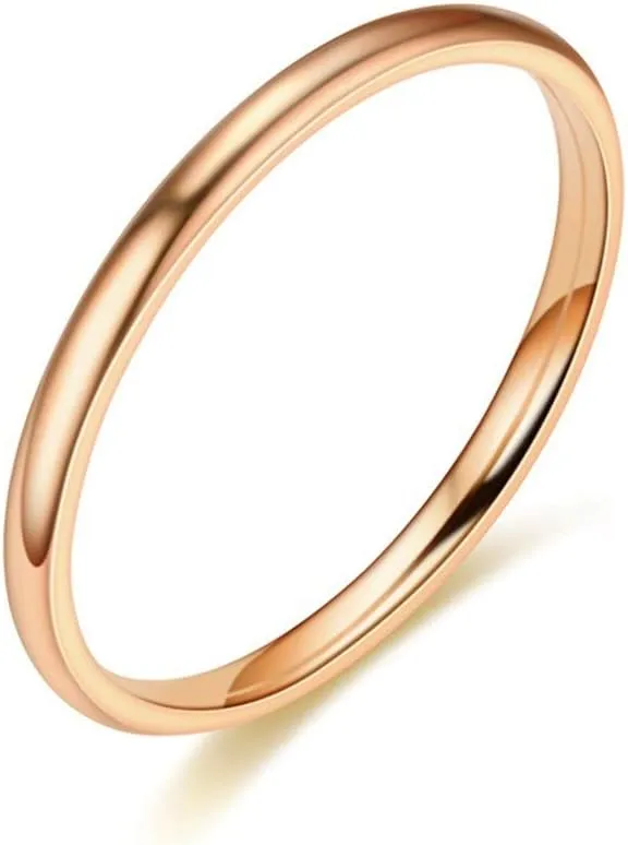 1mm Stainless Steel Women's Fashion Simple Plain Band Stacking Midi Rings Comfort Fit Silver/Gold/Rose Tone