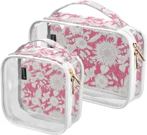 2 Pack Portable Travel Clear Cosmetic Toiletry Bags with Double Zippers for Men Women, Poppy-seeds-sunflower Waterproof Storage Carry Pouch with Handle, Tote Bags for Bathroom Traveling Vacation Orga