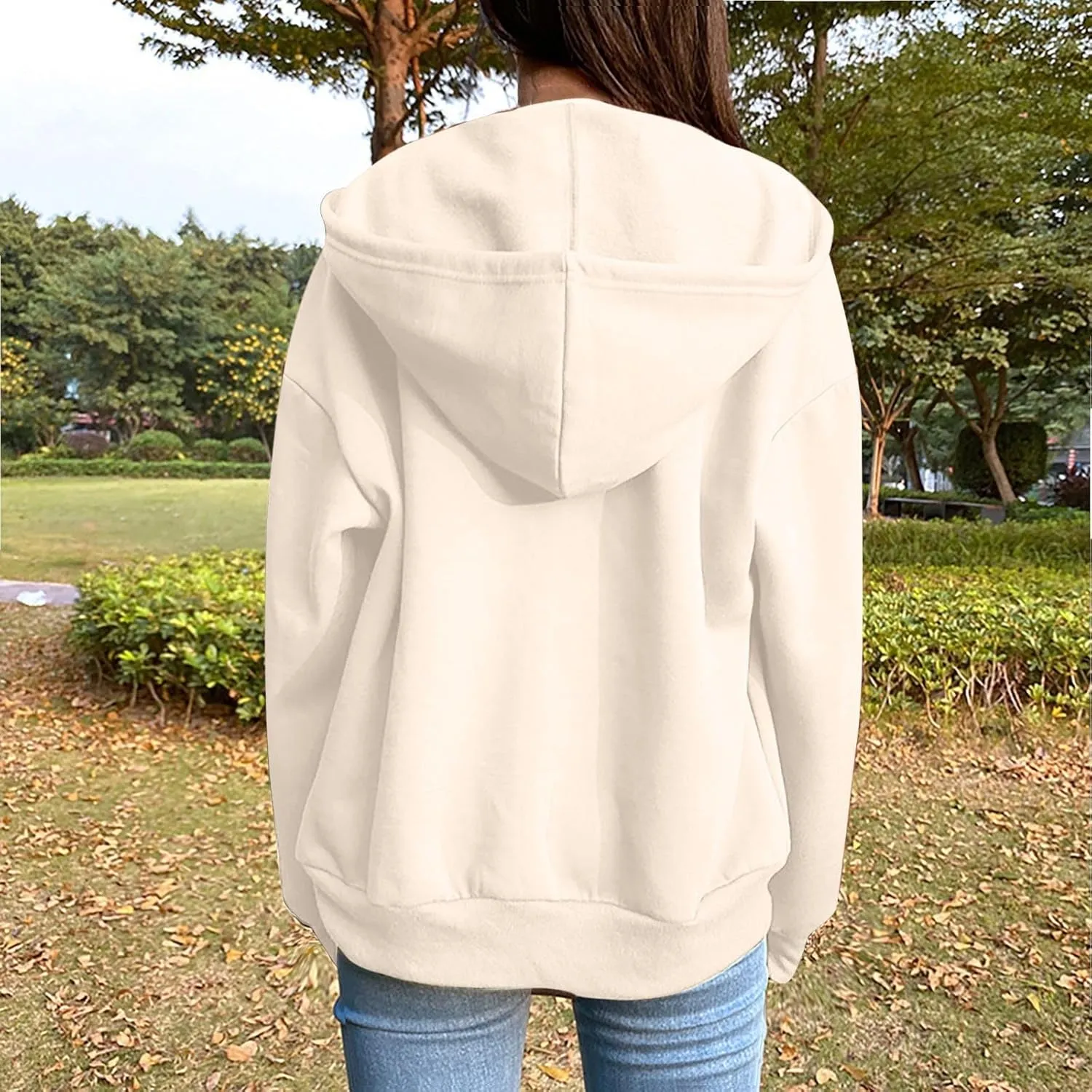 2024 Fall Trendy Hoodie Oversized Solid Long Sleeve Full Zip Up Casual Drawstring Hooded Jacket Loose Open Front Coat
