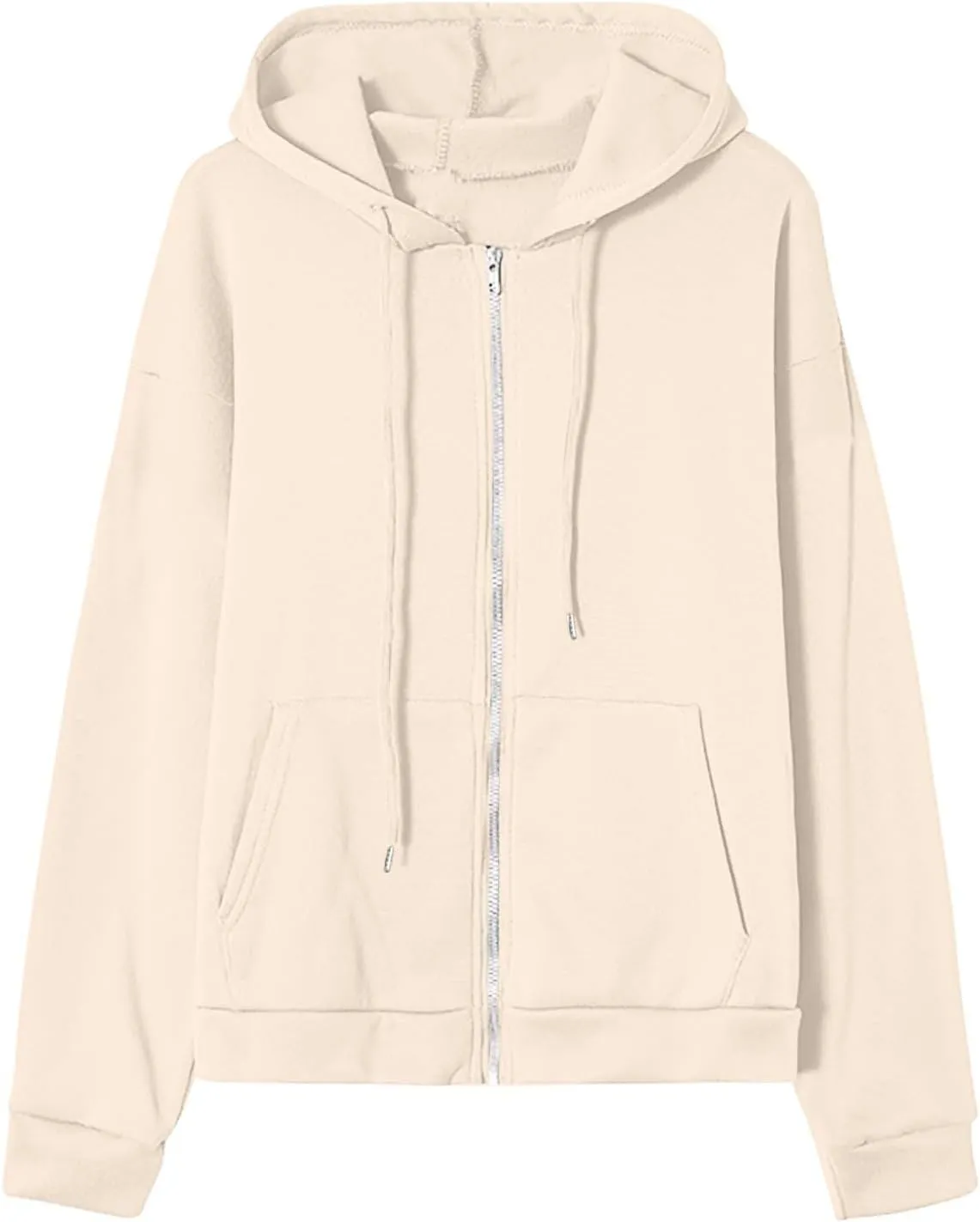 2024 Fall Trendy Hoodie Oversized Solid Long Sleeve Full Zip Up Casual Drawstring Hooded Jacket Loose Open Front Coat