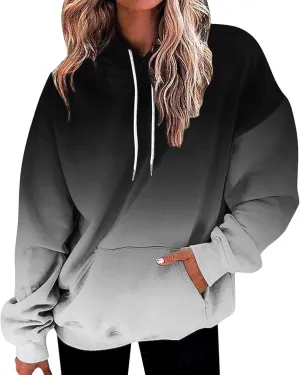 2024 Hoodies for Women Y2K Gradient Print Oversized Sweatshirt Casual Drawstring Hooded Pullover with Pocket