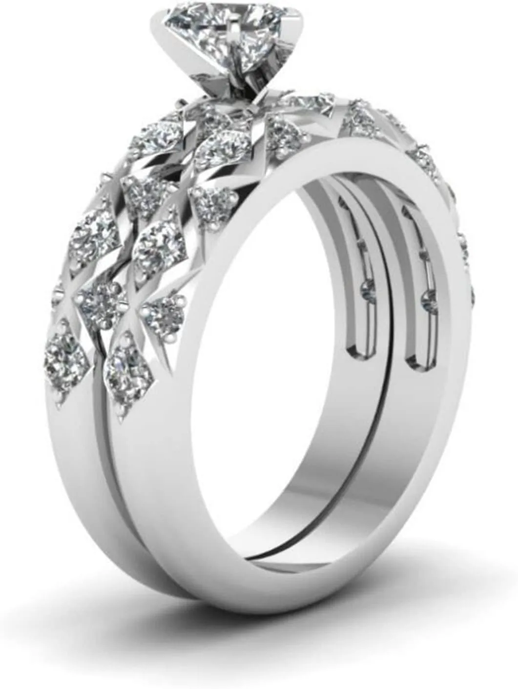 2pcs Women Engagement Ring Sets For Women Cubic Zirconia Bridal Wedding Engagement Anniversary Bands Simulated