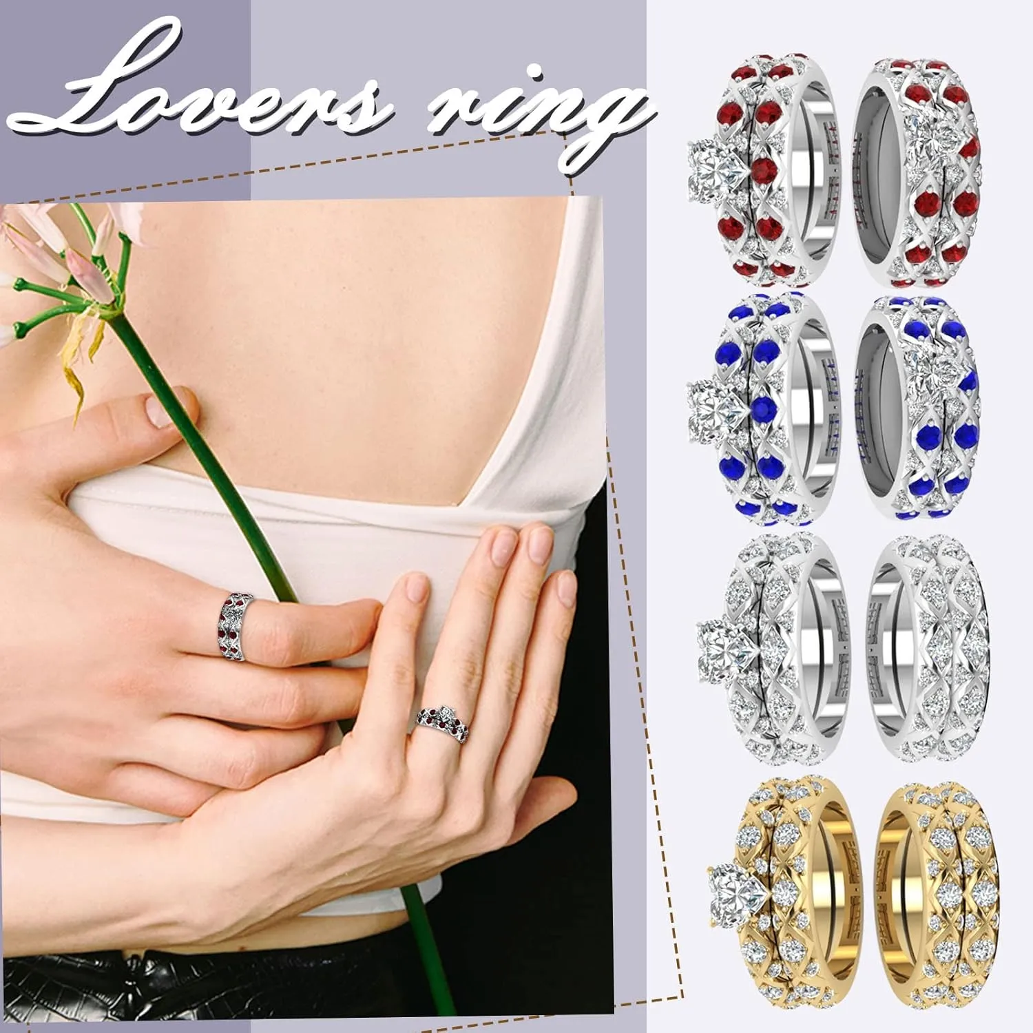2pcs Women Engagement Ring Sets For Women Cubic Zirconia Bridal Wedding Engagement Anniversary Bands Simulated
