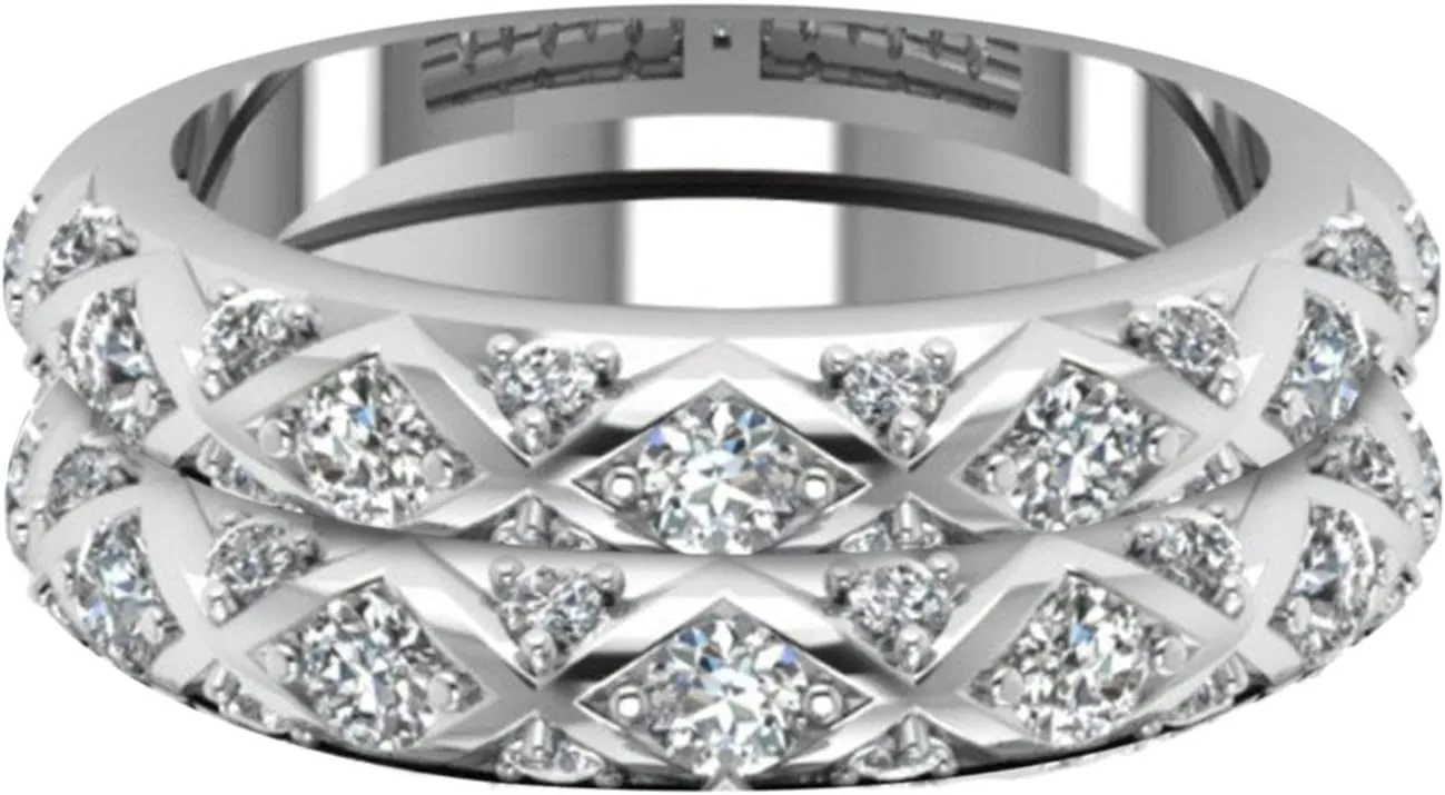 2pcs Women Engagement Ring Sets For Women Cubic Zirconia Bridal Wedding Engagement Anniversary Bands Simulated