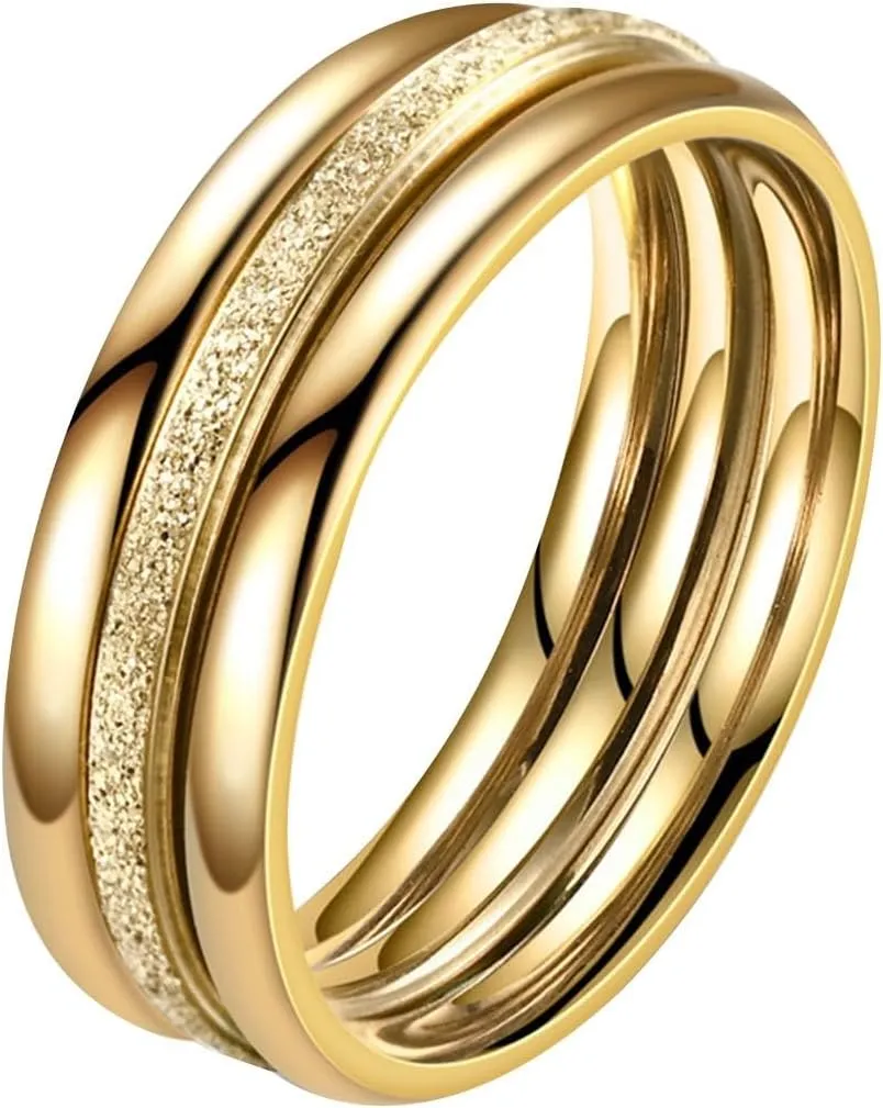 3 Pcs Stainless Steel Three-in-One Stackable Wedding Band Ring Wedding Engagement Rings Set Bridal Jewelry Gifts