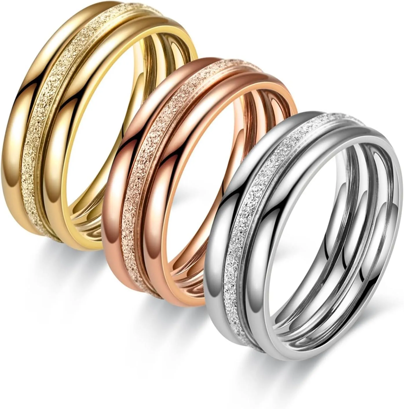 3 Pcs Stainless Steel Three-in-One Stackable Wedding Band Ring Wedding Engagement Rings Set Bridal Jewelry Gifts
