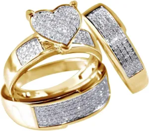3Pcs/Set Jewelry Cute Rings for Women Yellow Gold Filled Heart White Finger Rings Sapphire Wedding Ring Sz6-10 aesthetic