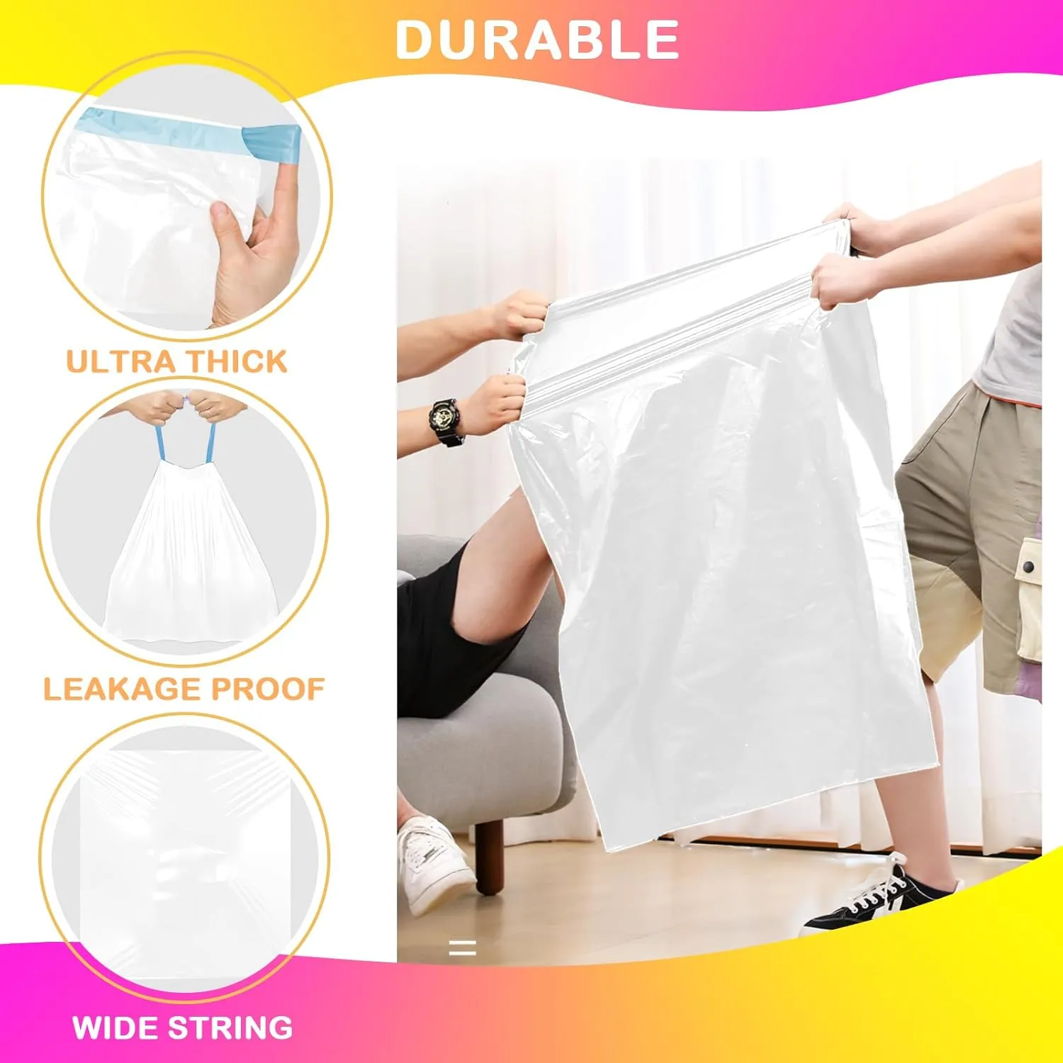 4 Gallon Drawstring Trash Bags, 40 Count White