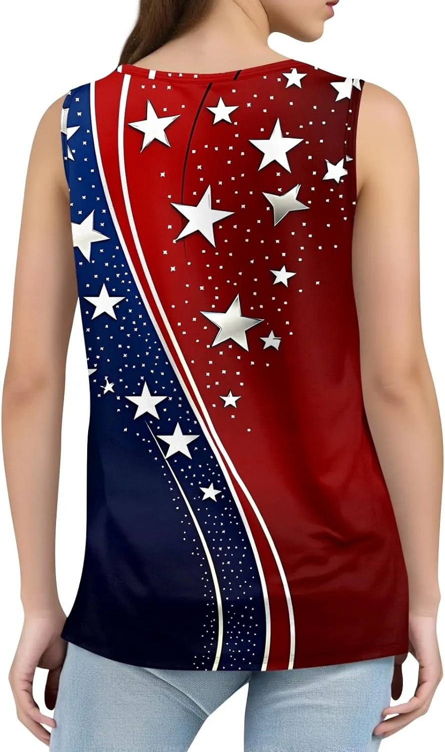 4Th of July Tank Tops for Women Ruffled Square Neck Loose Fit American Flag Tank Top Sleeveless Festival Outfits
