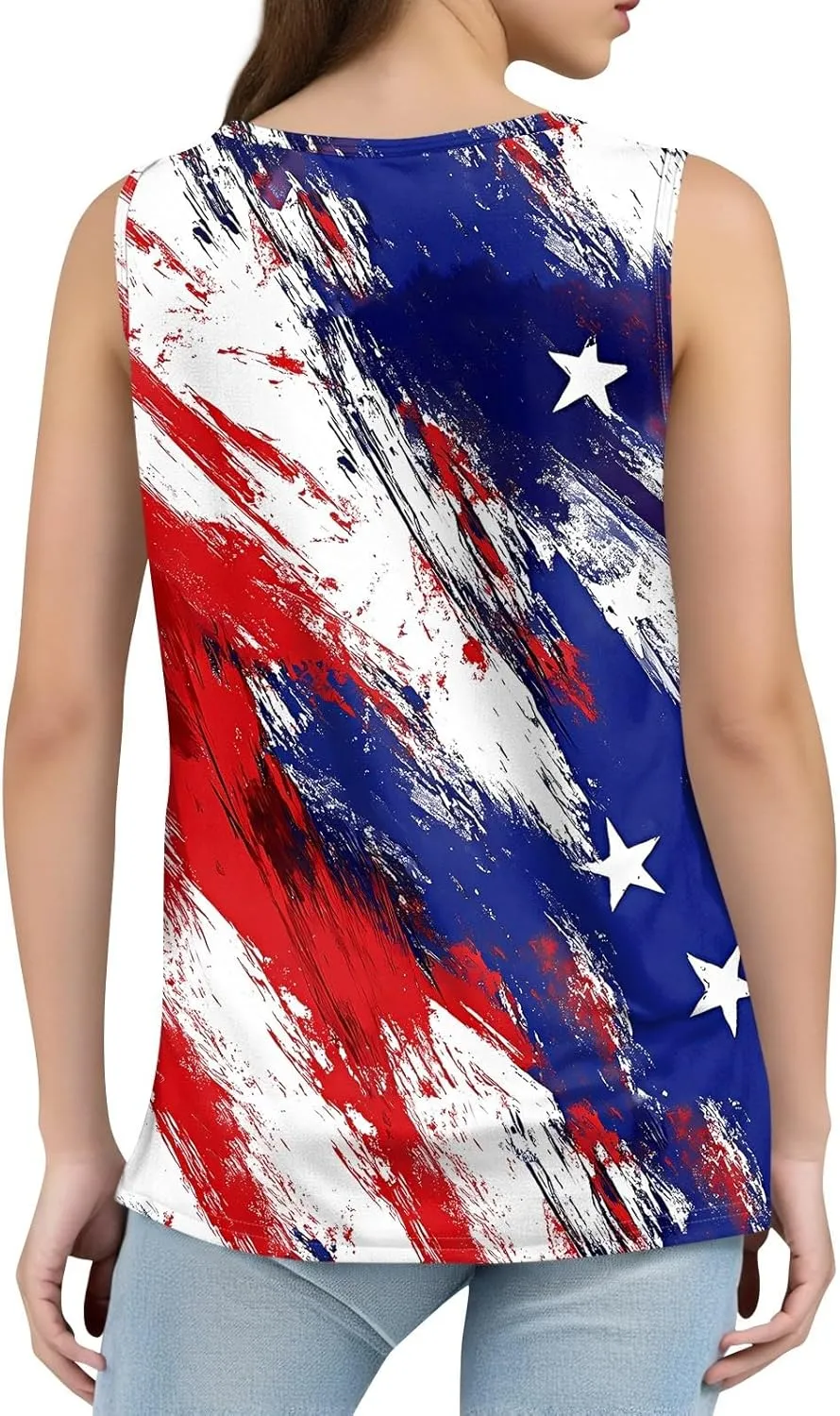 4Th of July Tank Tops for Women Ruffled Square Neck Loose Fit American Flag Tank Top Sleeveless Festival Outfits