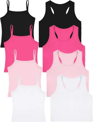 8 Pcs Girls Dance Tank Tops Racerback Crop Tank Tops Sleeveless Spaghetti Strap Tank Tops for Dancewear Gymnastics