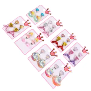 8Pairs Cartoon Princess Clip Earrings for Lovely Gradient Jewelry Non Piercing Comfortable Easy to Wear for Birthdays and Parties
