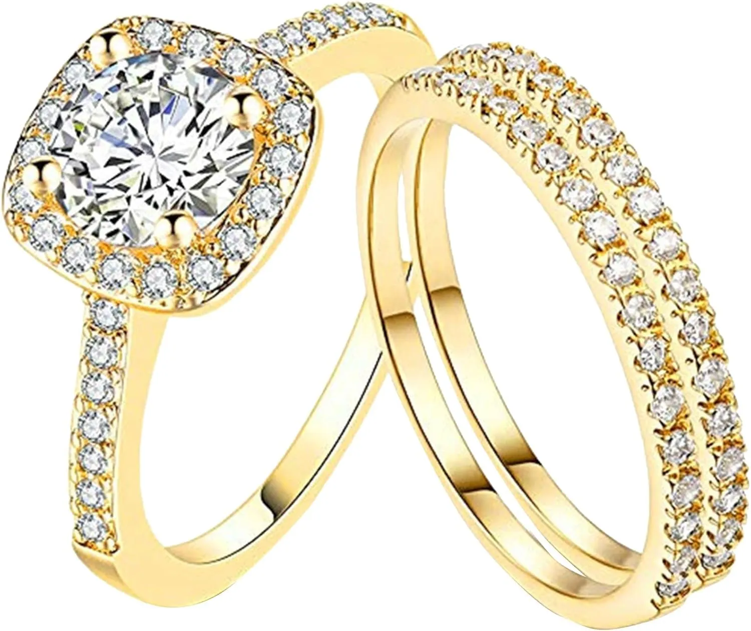 925 Sterling Silver Bridal Rings Sets for Women,Gold Plated Halo Cubic Zirconia Engagement Wedding Band Eternity Promise Ring