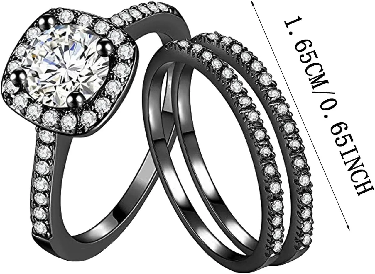 925 Sterling Silver Bridal Rings Sets for Women,Gold Plated Halo Cubic Zirconia Engagement Wedding Band Eternity Promise Ring