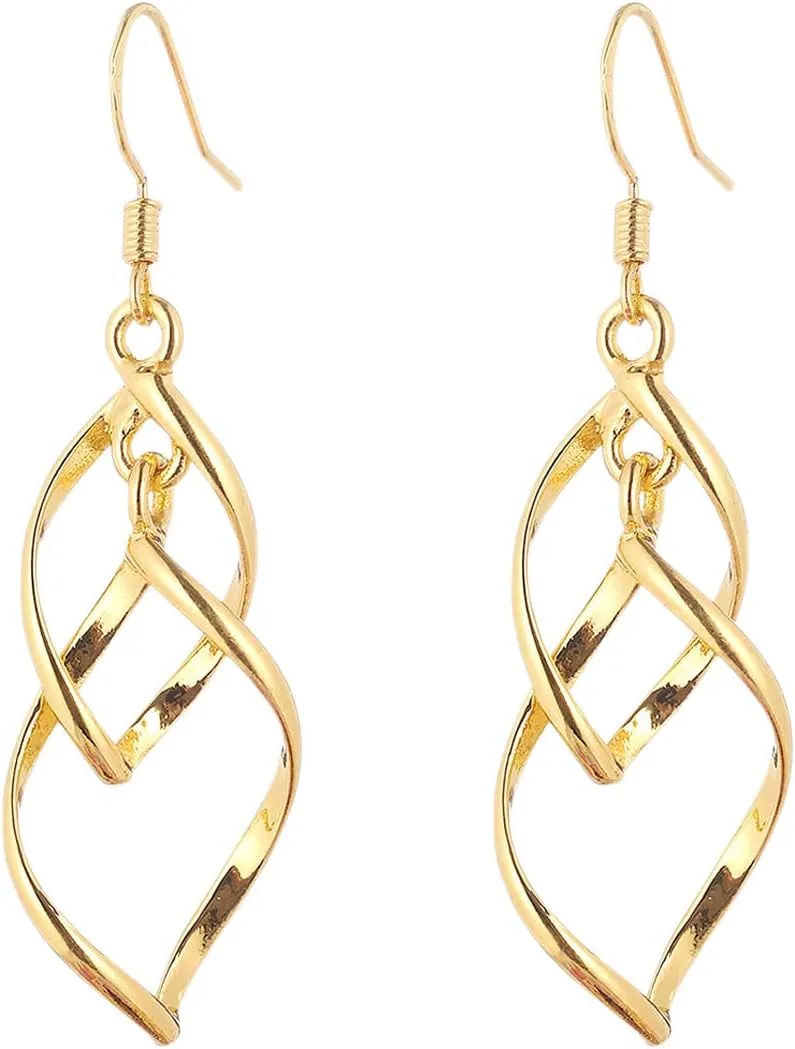 925 Sterling Silver Dangle Earrings for Women,Gold Plated Dangle Hoops for Mom Girlfriend Party Prom Trendy Jewelry Accessory