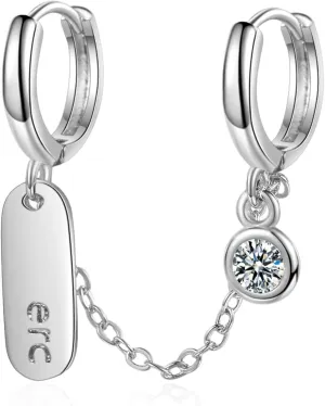 925 Sterling Silver Double Piercing Earrings For Women, Double Chain Clip On Earrings Ear Cuff Zircon Earring, Double Hoop Earrings, Double Twist Hoop Earrings, Double Piercing