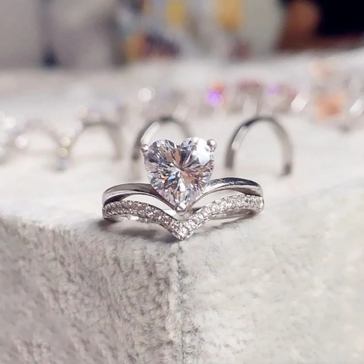 925 Sterling Silver Ring for Women,Heart Shaped Rhinestone Wedding Band Premium Cubic Zirconia Engagement Rings Promise Ring