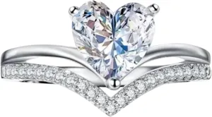 925 Sterling Silver Ring for Women,Heart Shaped Rhinestone Wedding Band Premium Cubic Zirconia Engagement Rings Promise Ring