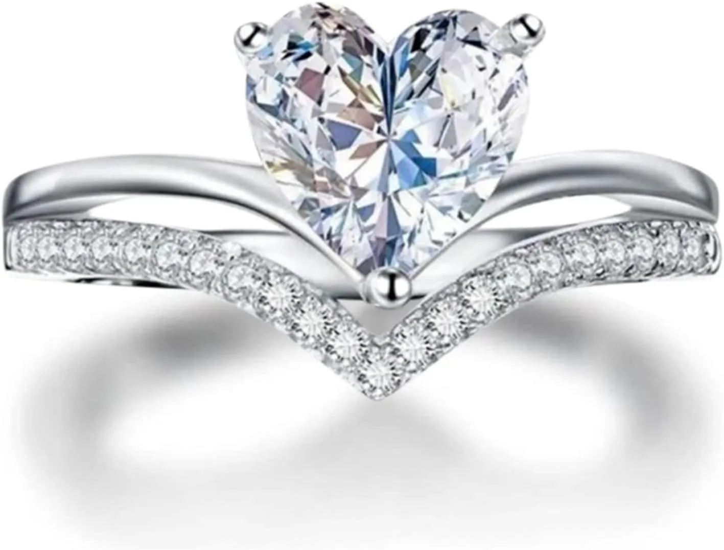 925 Sterling Silver Ring for Women,Heart Shaped Rhinestone Wedding Band Premium Cubic Zirconia Engagement Rings Promise Ring