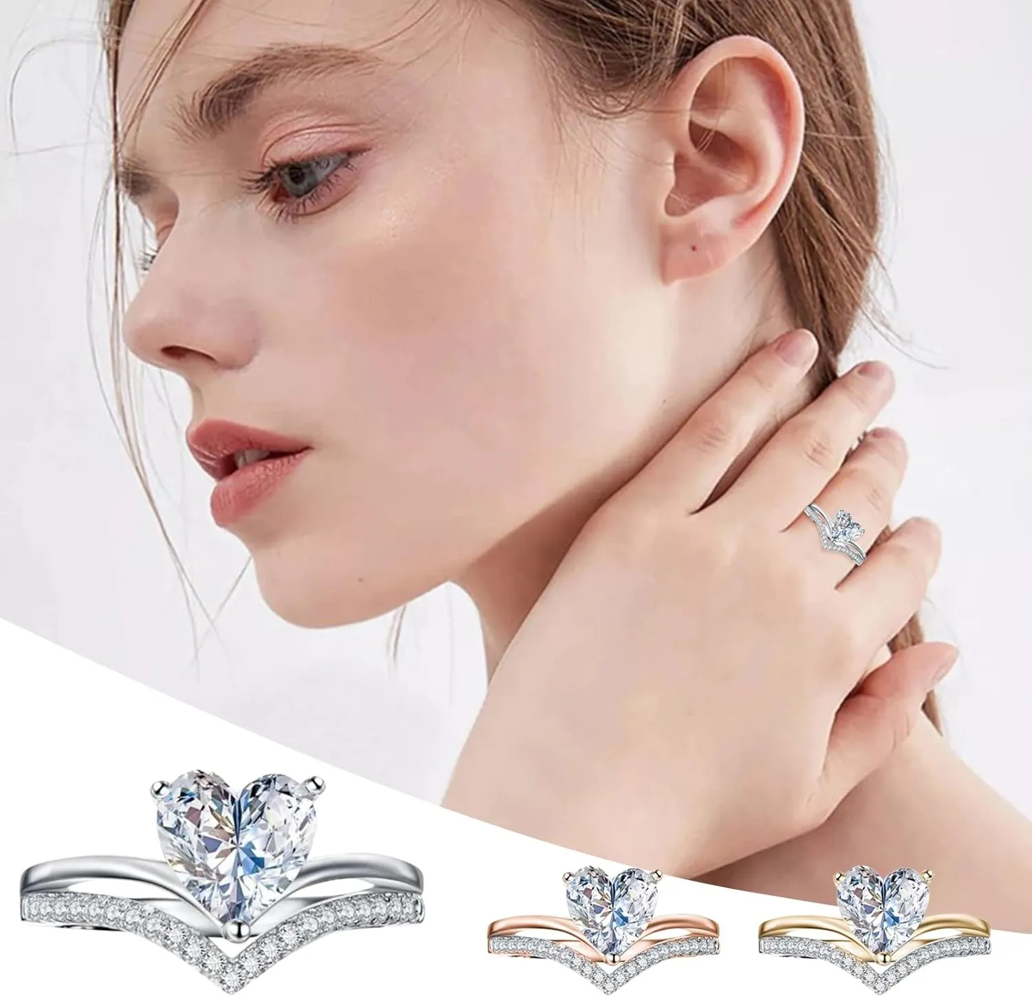925 Sterling Silver Ring for Women,Heart Shaped Rhinestone Wedding Band Premium Cubic Zirconia Engagement Rings Promise Ring