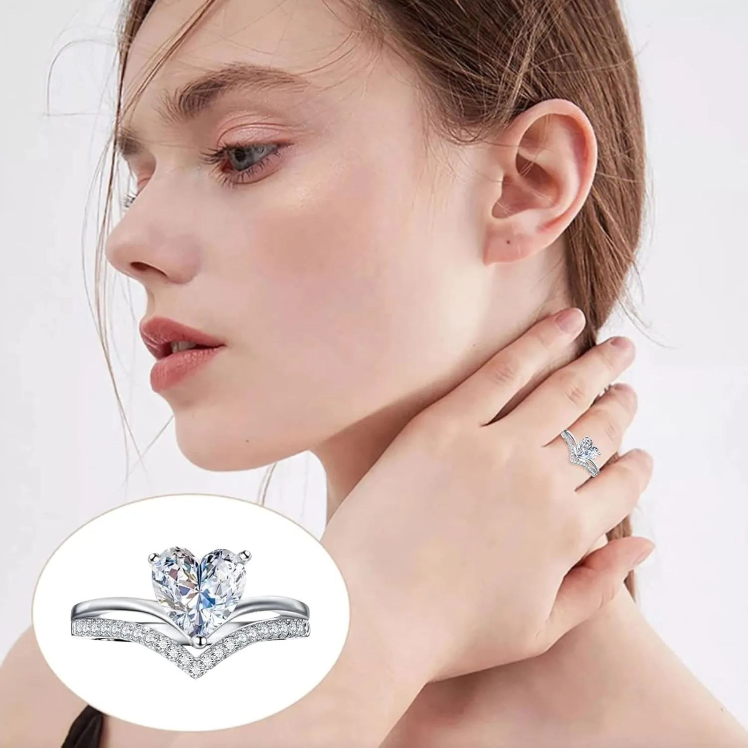 925 Sterling Silver Ring for Women,Heart Shaped Rhinestone Wedding Band Premium Cubic Zirconia Engagement Rings Promise Ring