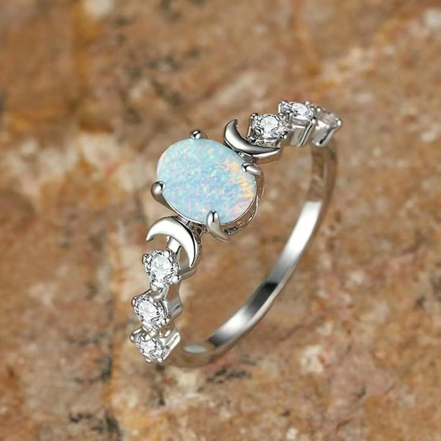 925 Sterling Silver Statement Promise Wedding Bands for Women,Cubic Zirconia Birthstone Rings for Bridal Opal Promise Rings