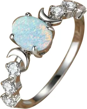 925 Sterling Silver Statement Promise Wedding Bands for Women,Cubic Zirconia Birthstone Rings for Bridal Opal Promise Rings