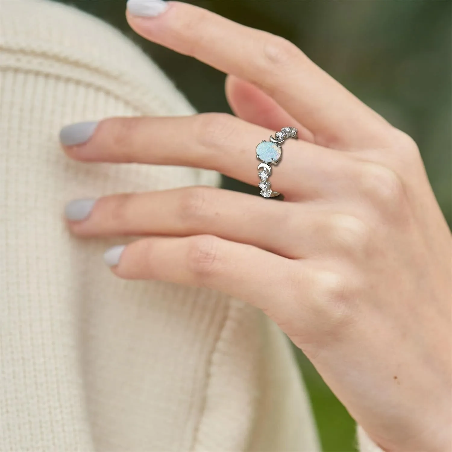 925 Sterling Silver Statement Promise Wedding Bands for Women,Cubic Zirconia Birthstone Rings for Bridal Opal Promise Rings