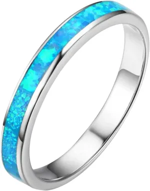925 Sterling Silver Wedding Band for Woman,Blue Turquoise Inlaid Stackable Engagement Ring for Her Bridal Fashion Jewelry Set