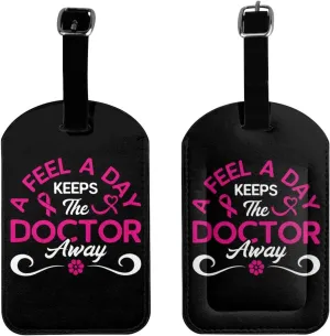A Feel A Day Keeps The Doctor Away Luggage Tags for Suitcases PU Leahter Luggage Tag with Privacy Protection Bag Tags Cute Women Men Travel Bag Luggage Accessories
