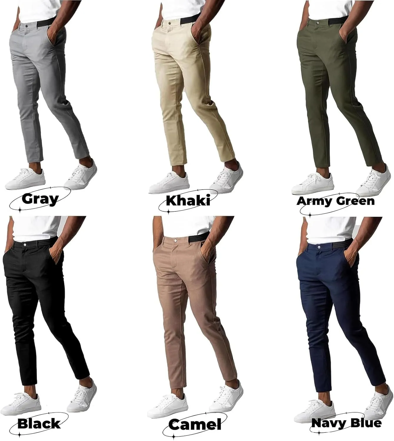 Active Chinos Pants Men, Mens Chinos Slim Fit Stretch Skinny Tapered Dress Pants Casual Solid Trousers