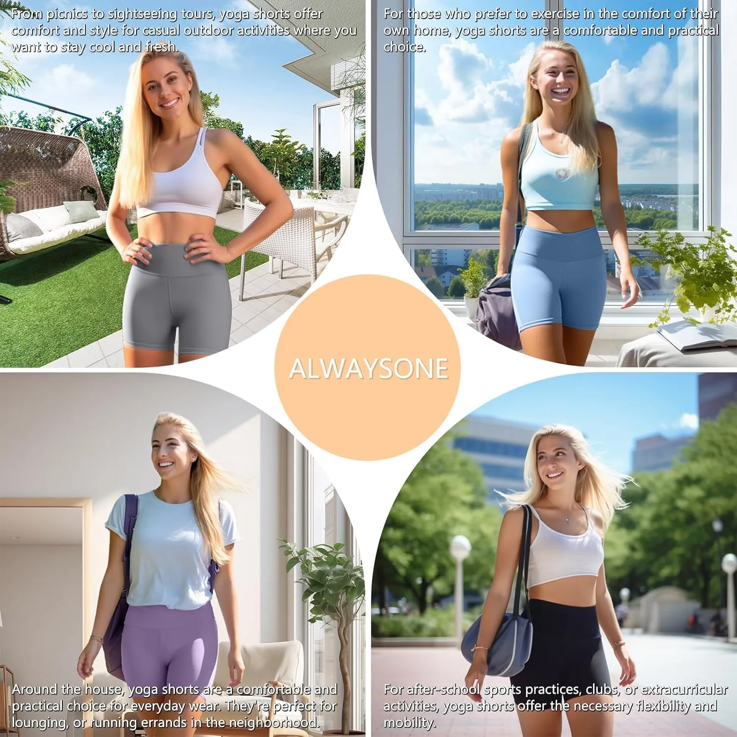 ALWAYSONE Biker Shorts Women Non See Through Yoga Shorts Tummy Control Workout Shorts Gym Shorts Athletic Shorts