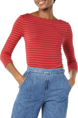 Amazon Essentials Women's Slim-Fit 3/4 Sleeve Boat Neck T-Shirt