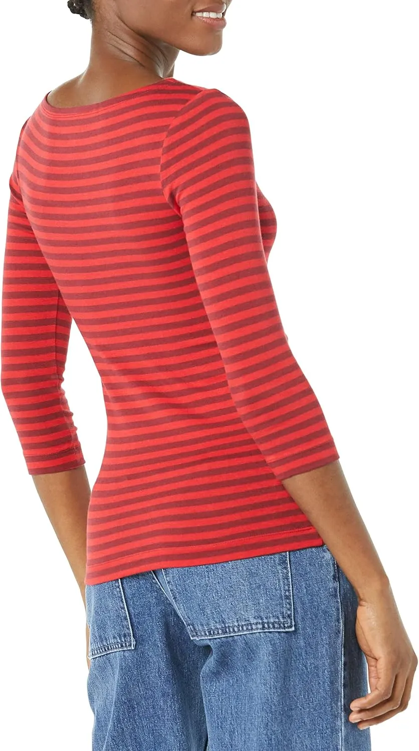 Amazon Essentials Women's Slim-Fit 3/4 Sleeve Boat Neck T-Shirt