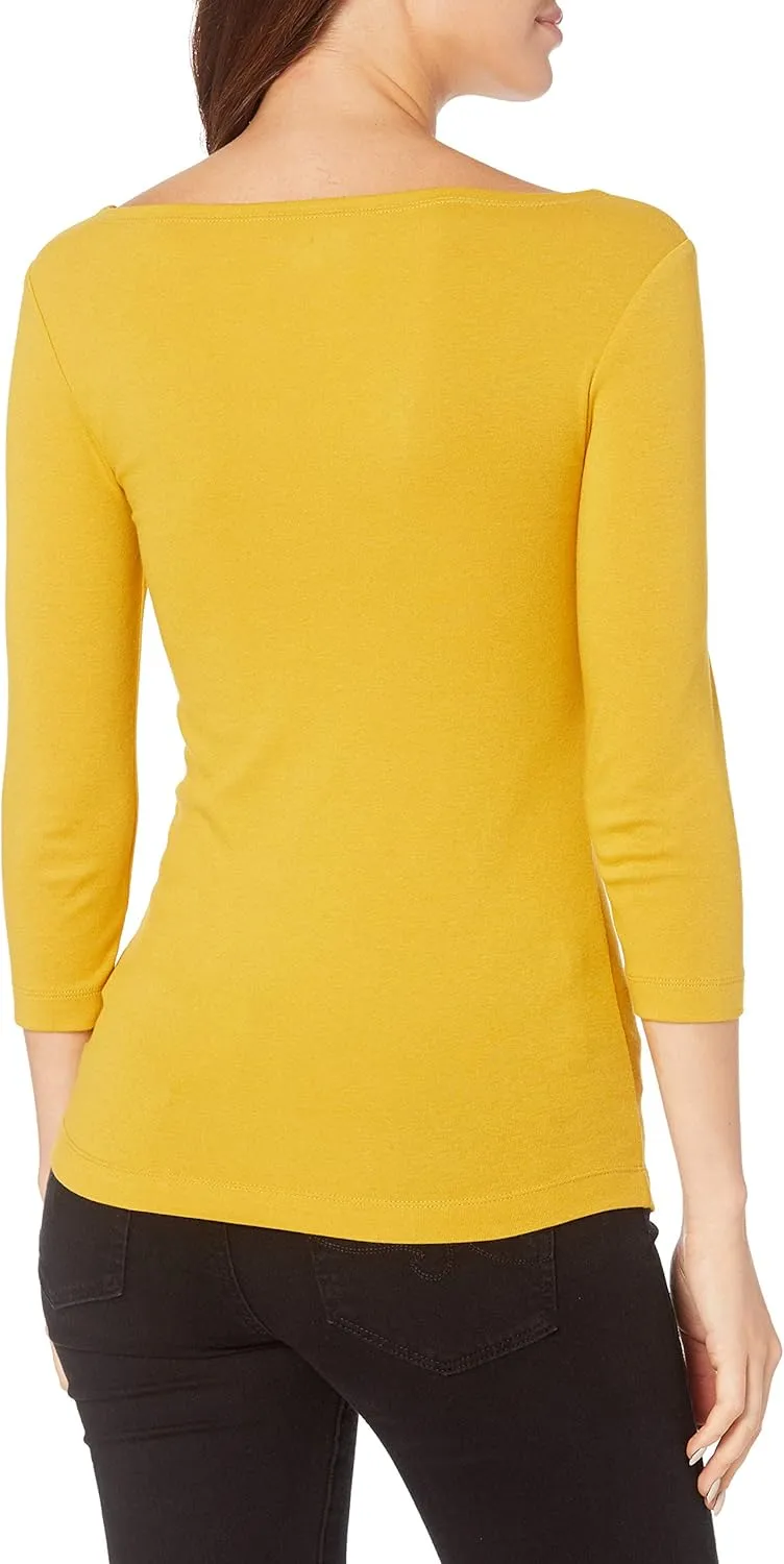 Amazon Essentials Women's Slim-Fit 3/4 Sleeve Boat Neck T-Shirt