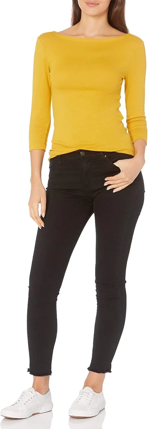 Amazon Essentials Women's Slim-Fit 3/4 Sleeve Boat Neck T-Shirt