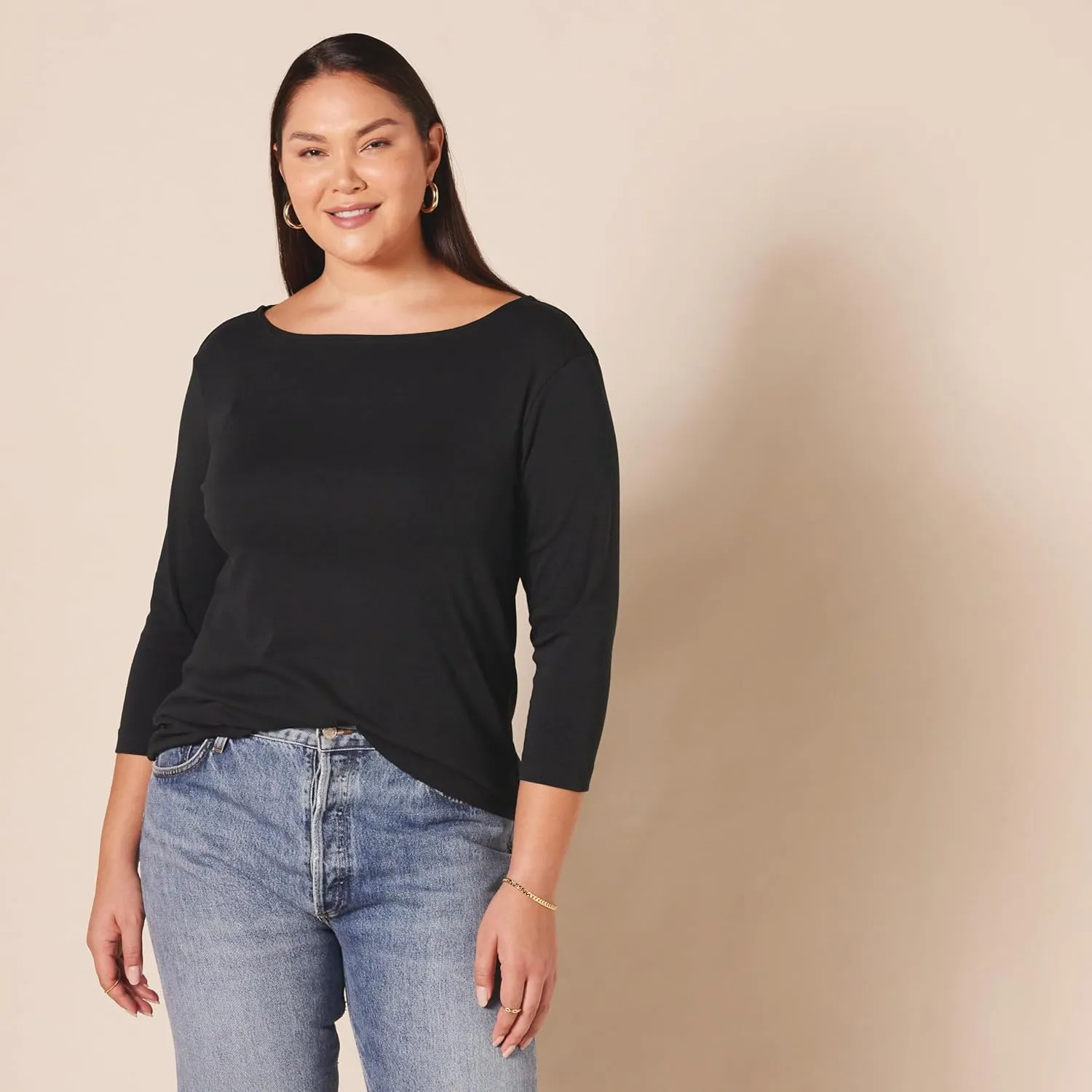 Amazon Essentials Women's Slim-Fit 3/4 Sleeve Boat Neck T-Shirt