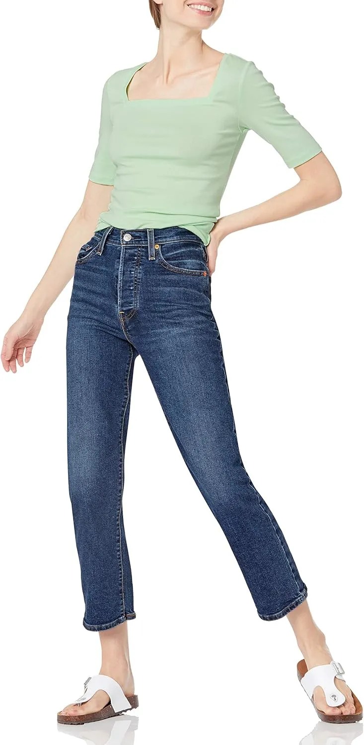 Amazon Essentials Women's Slim-Fit Half Sleeve Square Neck T-Shirt