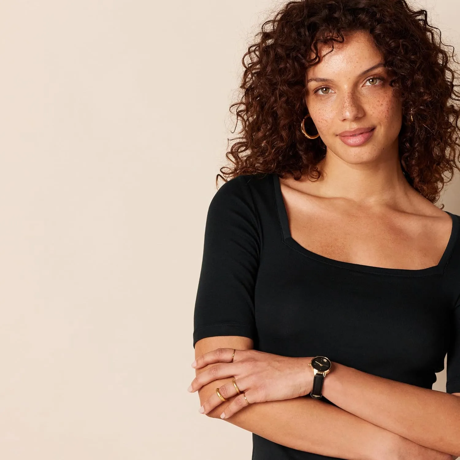 Amazon Essentials Women's Slim-Fit Half Sleeve Square Neck T-Shirt