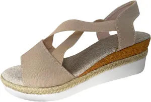AMDBEL Womens Sandals 2024 Wedge Open Toe Espadrilles Dressy Platform Sandals Slip On Elastic Ankle Strap Wedges Sandals