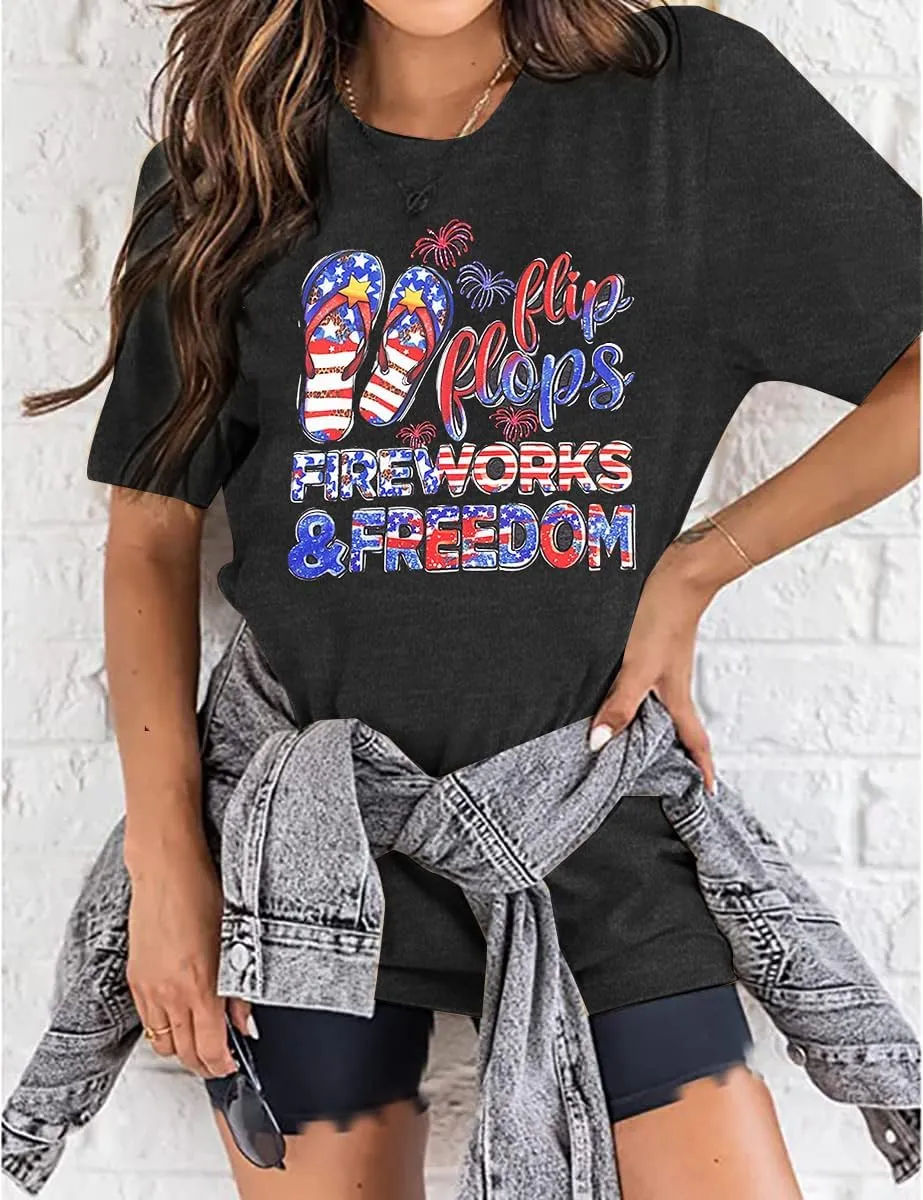 American Flag Tank Tops Women : Wine Glass Graphic Tees 4th of July Tops Patriotic Shirts Firework Tank Tops