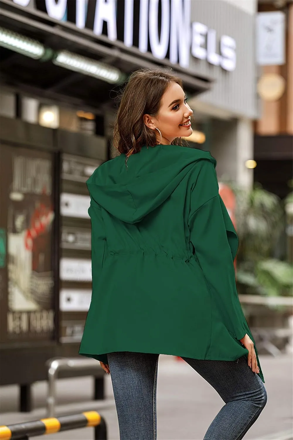 Andongnywell Women Lightweight Raincoat Waterproof Trench Coat Windbreaker Hiking Rain Jacket Breathable Outwear